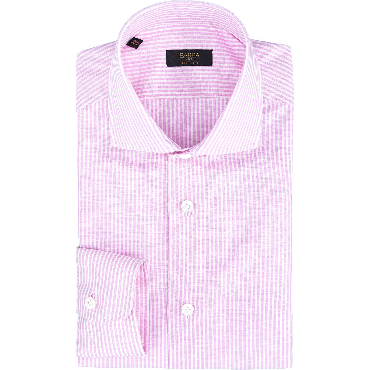 Camicia BARBA Napoli Culto in Cotone e Lino Righe Bianco Rosa