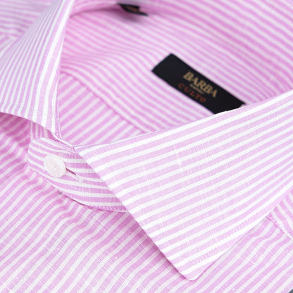 Camicia BARBA Napoli Culto in Cotone e Lino Righe Bianco Rosa