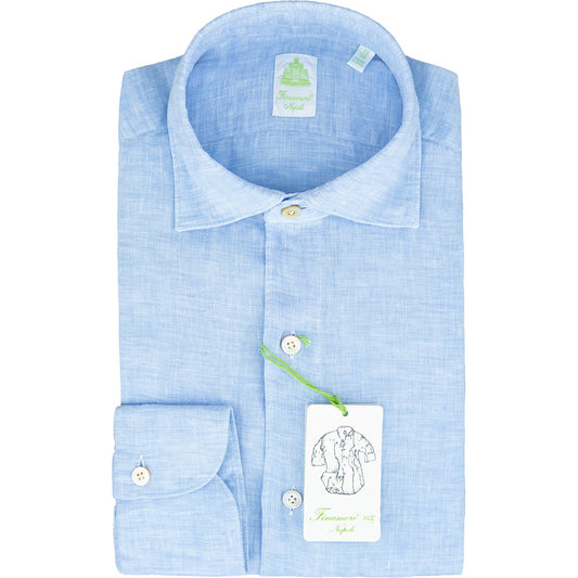 Camicia FINAMORE Tokyo in Puro Lino Celeste