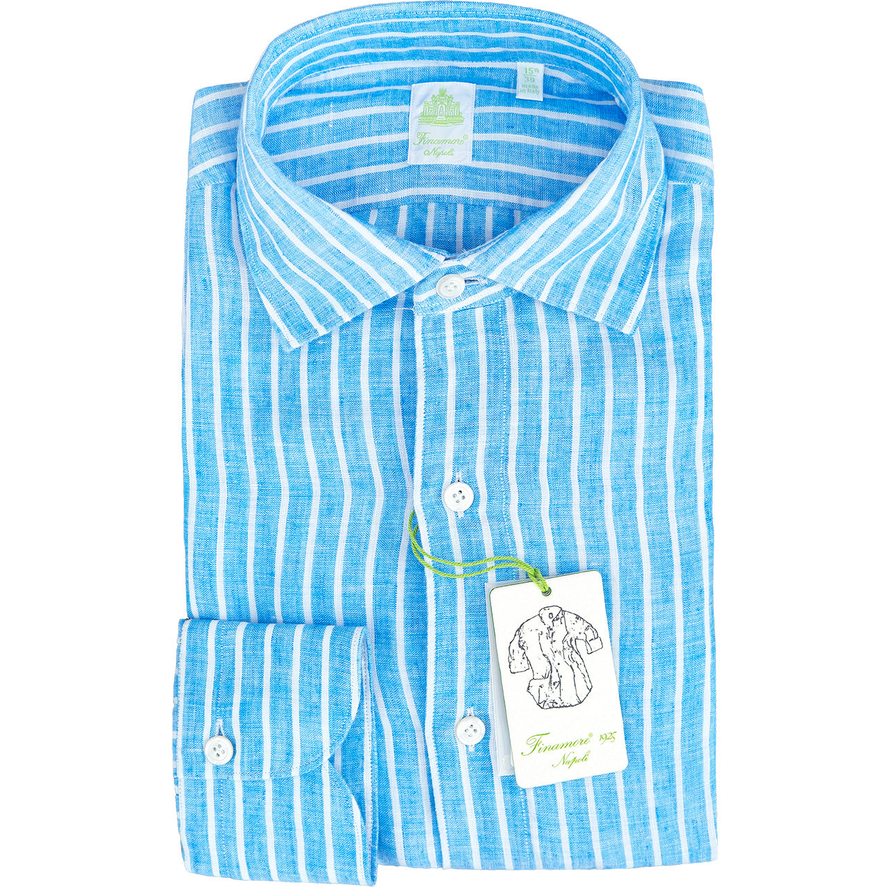 Camicia FINAMORE Tokyo in Puro Lino Riga Celeste Bianco