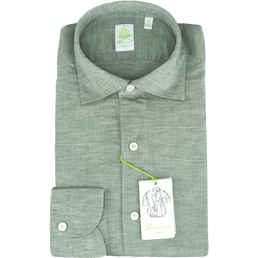 Camicia FINAMORE Tokyo in Lino e Cotone Verde Salvia