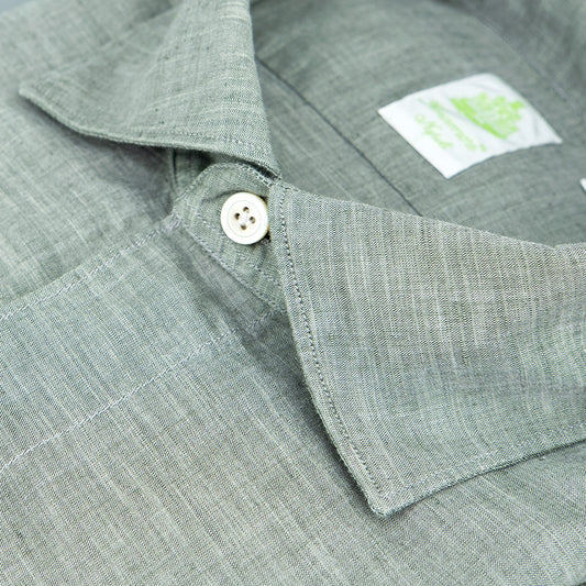 Camicia FINAMORE Tokyo in Lino e Cotone Verde Salvia