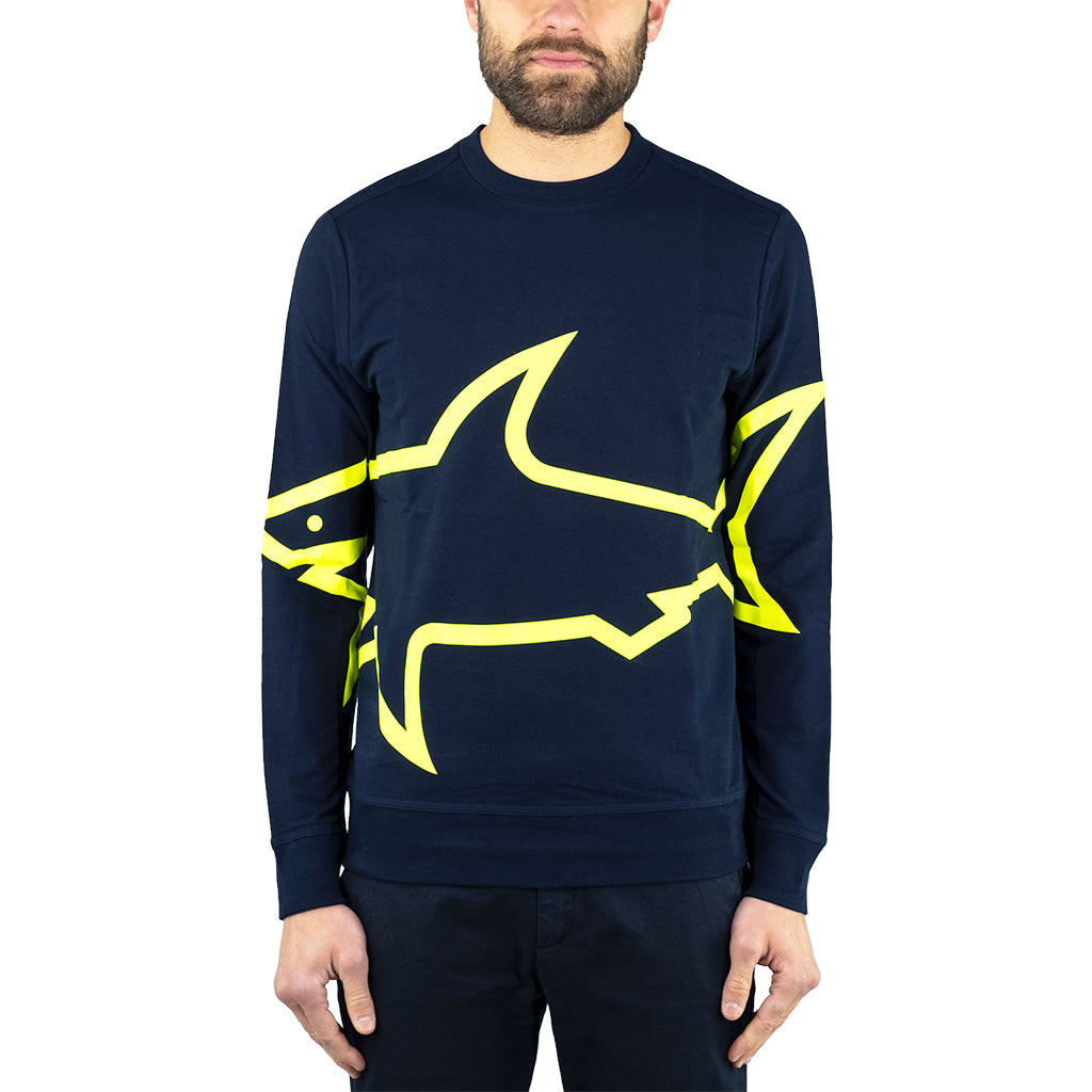 Felpa PAUL & SHARK in Cotone Organico con Maxi Shark Reflex Blu