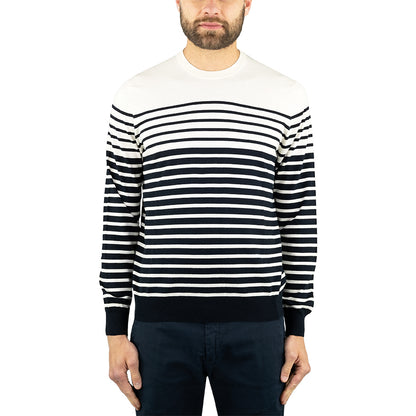 Maglia DRUMOHR Cotone Cachemire Righe Orizzontali Bianco Blu