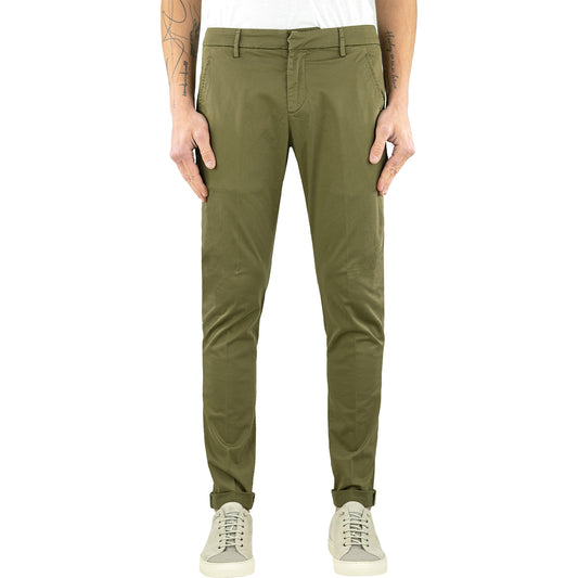 Pantalone DONDUP Gaubert UP235 in Raso di Cotone Stretch Verde Militare