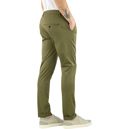 Pantalone DONDUP Gaubert UP235 in Raso di Cotone Stretch Verde Militare