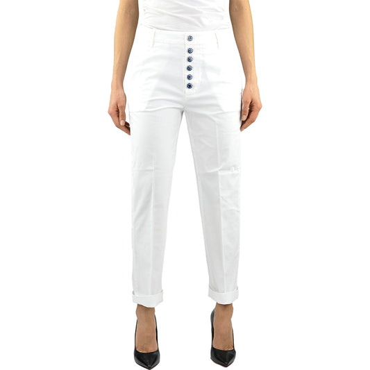 Pantalone DONDUP Nima DP576 in Gabardina di Cotone Bianco