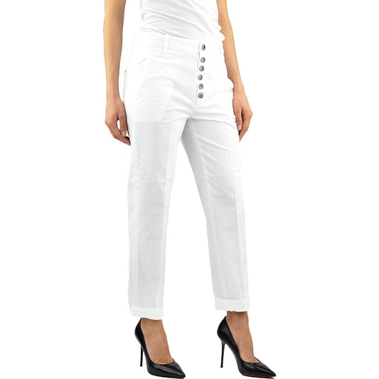 Pantalone DONDUP Nima DP576 in Gabardina di Cotone Bianco