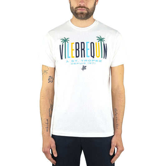 T-Shirt VILEBREQUIN in Cotone con Stampa Palme Bianca