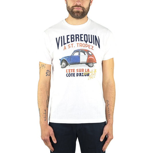 T-Shirt VILEBREQUIN in Cotone con Stampa Sanit-Tropez Bianca